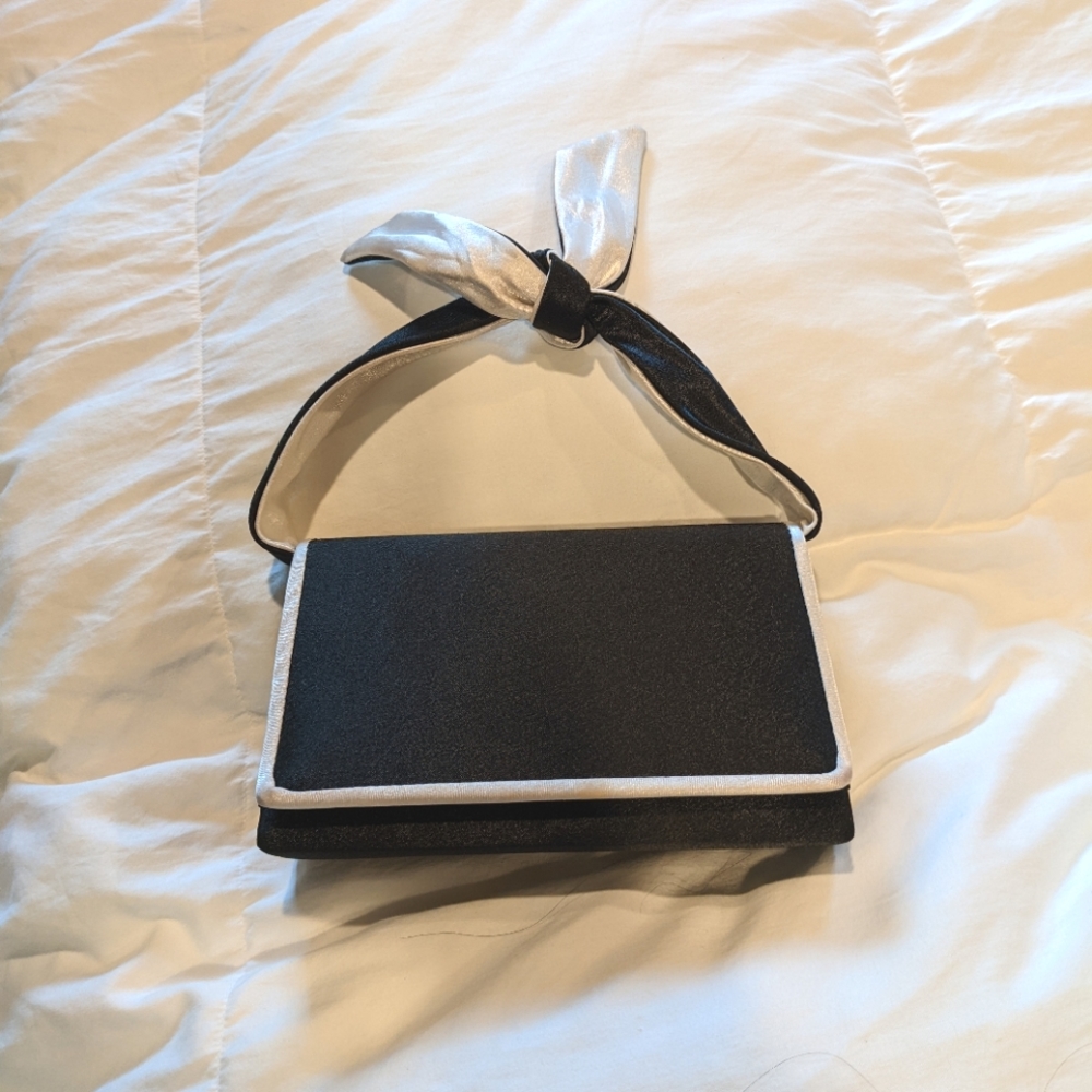 Satin black and white  hand bag
